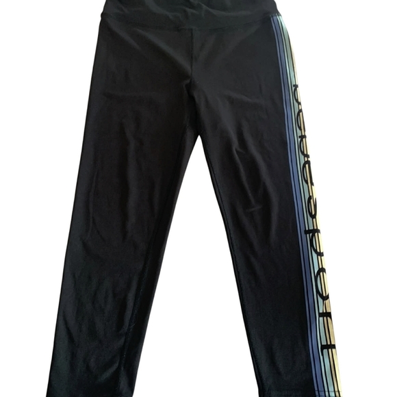 Bebe Sport Rainbow Stripe Black Leggings Medium M Retro Y2K Aesthetic Pilates - Picture 4 of 6